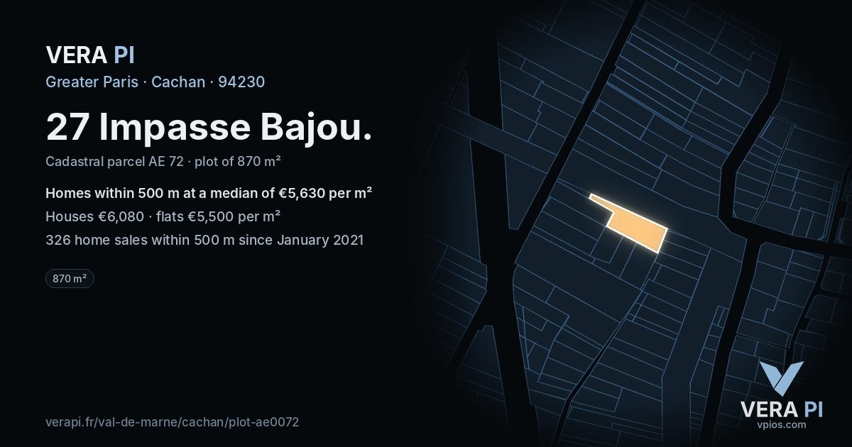 27 Impasse Bajou, Cachan at night – the plot lit, the parcels around coloured by the prices near them