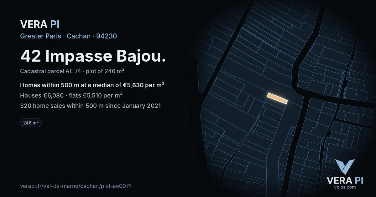 42 Impasse Bajou, Cachan at night – the plot lit, the parcels around coloured by the prices near them
