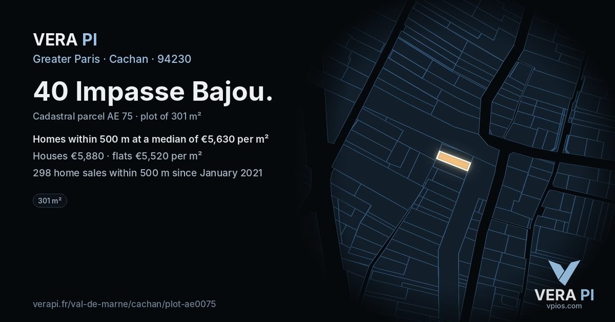 40 Impasse Bajou, Cachan at night – the plot lit, the parcels around coloured by the prices near them