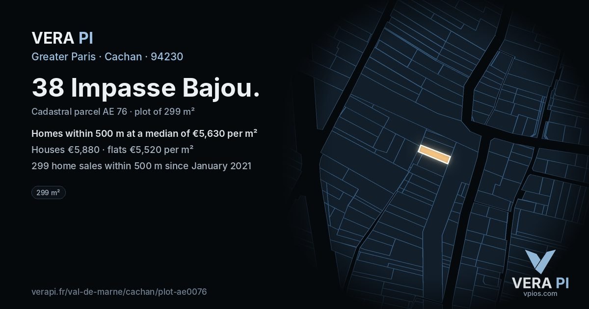 38 Impasse Bajou, Cachan at night – the plot lit, the parcels around coloured by the prices near them