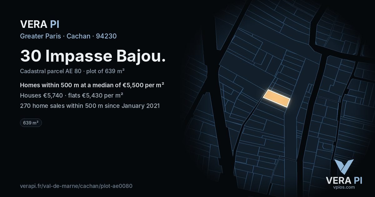 30 Impasse Bajou, Cachan at night – the plot lit, the parcels around coloured by the prices near them