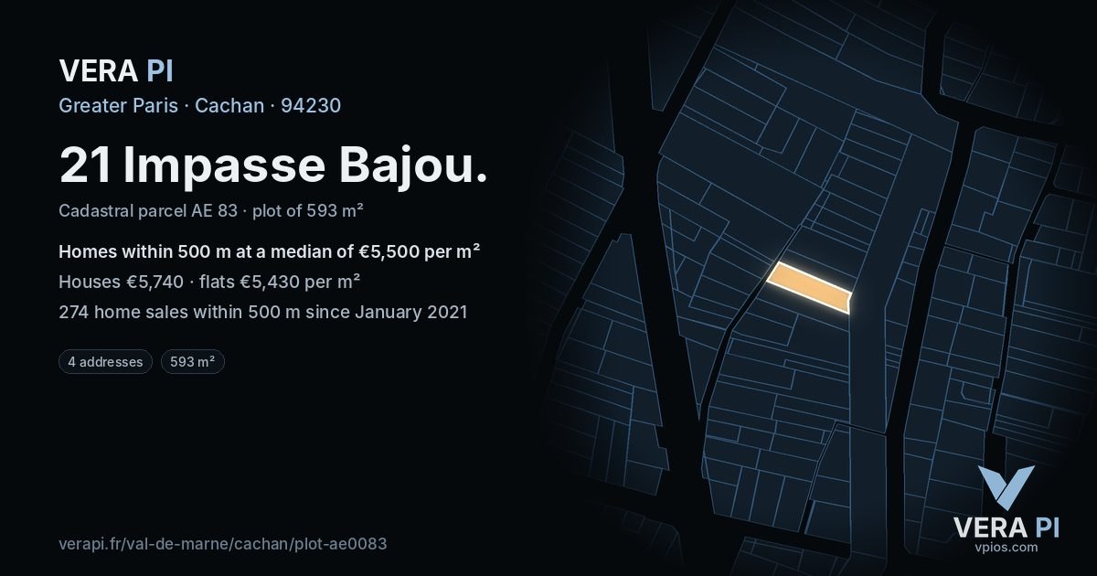 21 Impasse Bajou, Cachan at night – the plot lit, the parcels around coloured by the prices near them