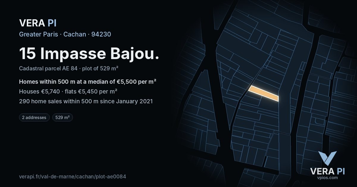 15 Impasse Bajou, Cachan at night – the plot lit, the parcels around coloured by the prices near them