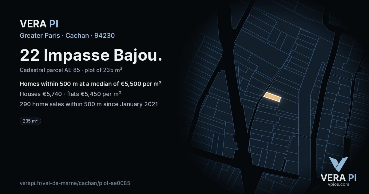 22 Impasse Bajou, Cachan at night – the plot lit, the parcels around coloured by the prices near them