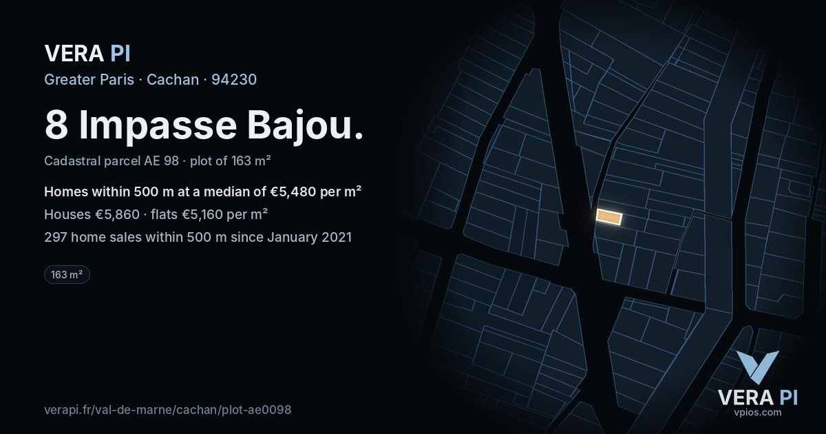 8 Impasse Bajou, Cachan at night – the plot lit, the parcels around coloured by the prices near them