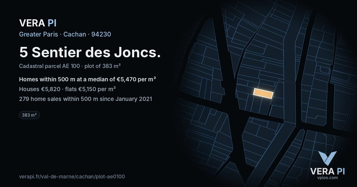 5 Sentier des Joncs, Cachan at night – the plot lit, the parcels around coloured by the prices near them