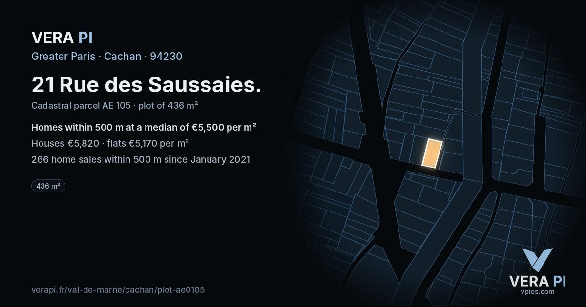 21 Rue des Saussaies, Cachan at night – the plot lit, the parcels around coloured by the prices near them