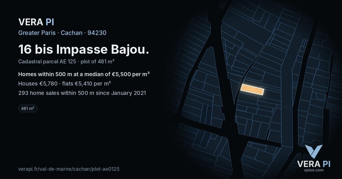 16 bis Impasse Bajou, Cachan at night – the plot lit, the parcels around coloured by the prices near them