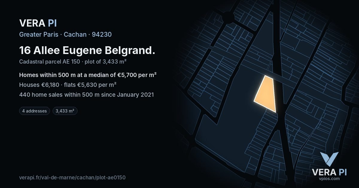 16 Allee Eugene Belgrand, Cachan at night – the plot lit, the parcels around coloured by the prices near them