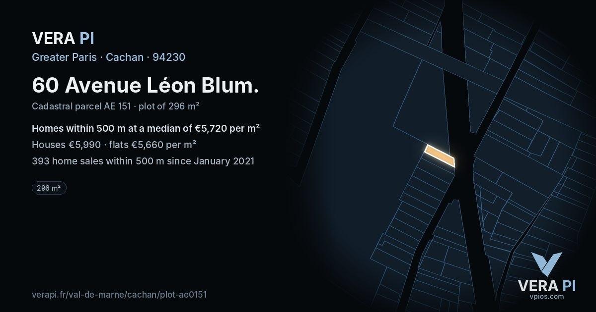 60 Avenue Léon Blum, Cachan at night – the plot lit, the parcels around coloured by the prices near them