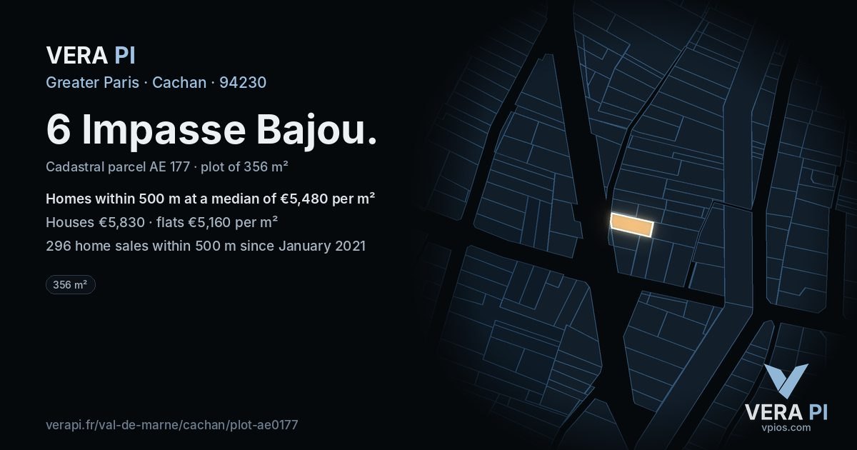 6 Impasse Bajou, Cachan at night – the plot lit, the parcels around coloured by the prices near them