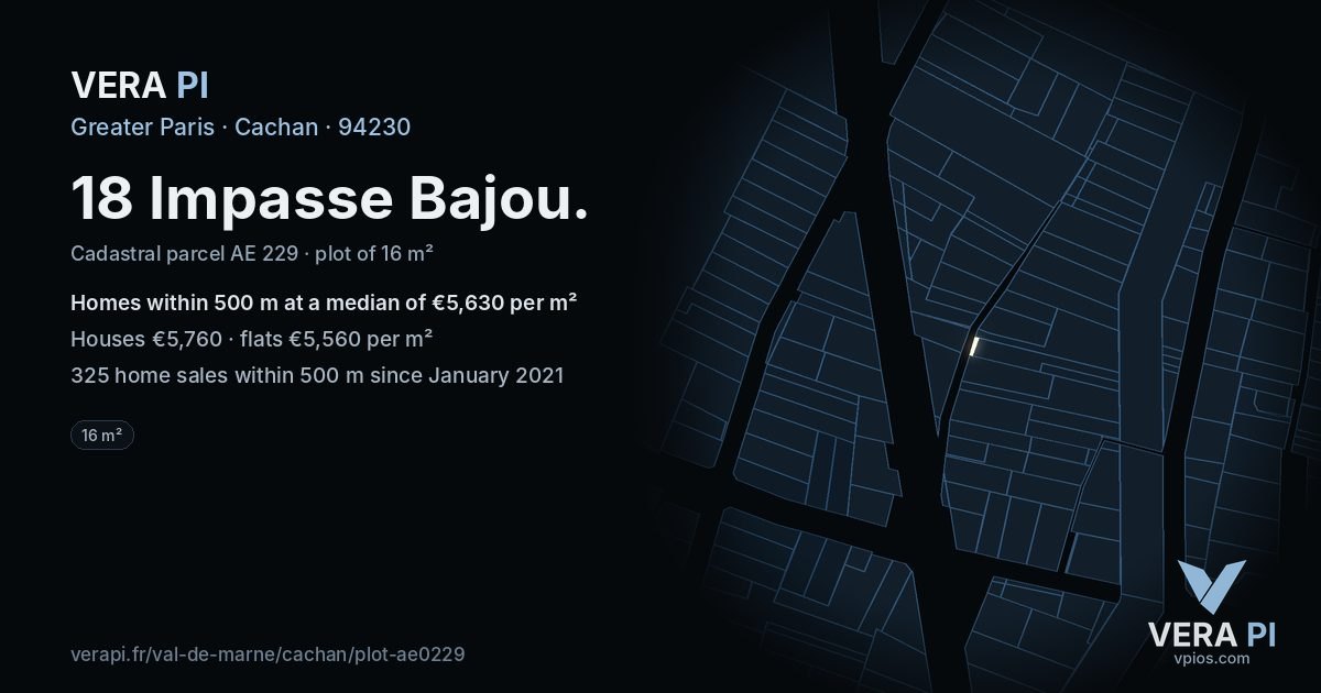 18 Impasse Bajou, Cachan at night – the plot lit, the parcels around coloured by the prices near them