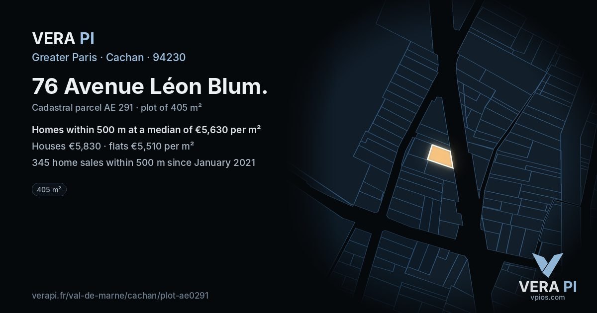 76 Avenue Léon Blum, Cachan at night – the plot lit, the parcels around coloured by the prices near them