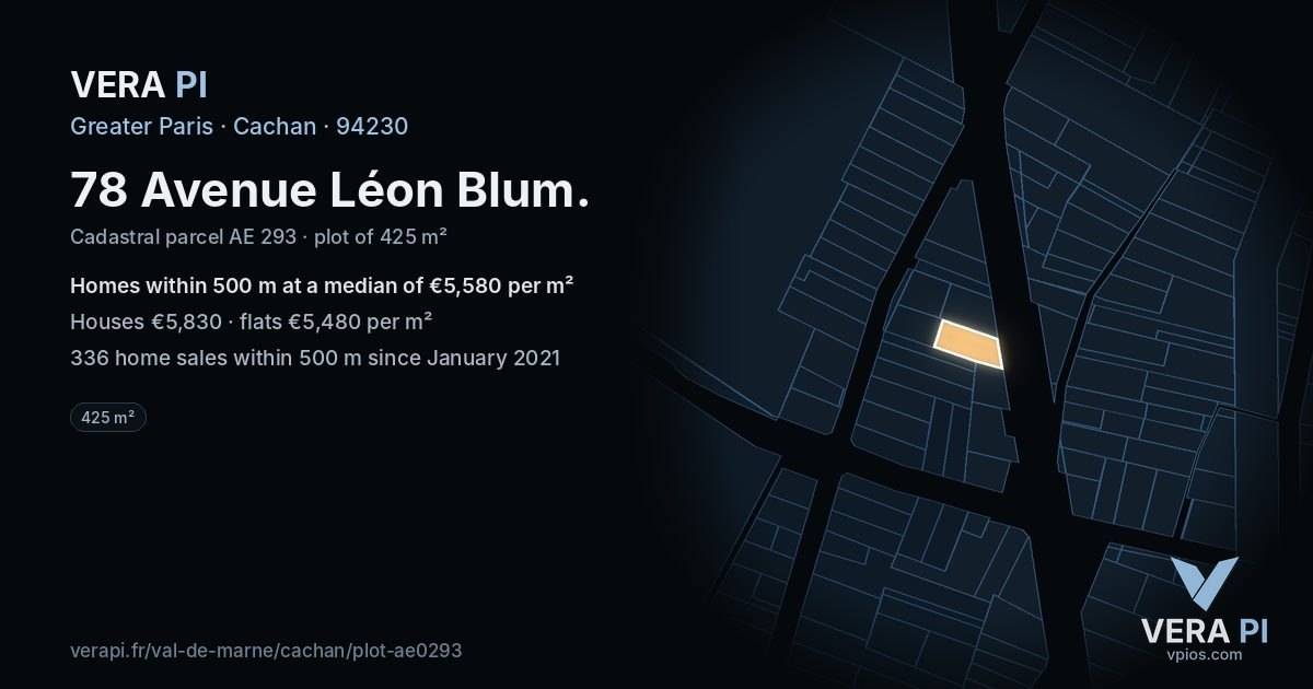 78 Avenue Léon Blum, Cachan at night – the plot lit, the parcels around coloured by the prices near them