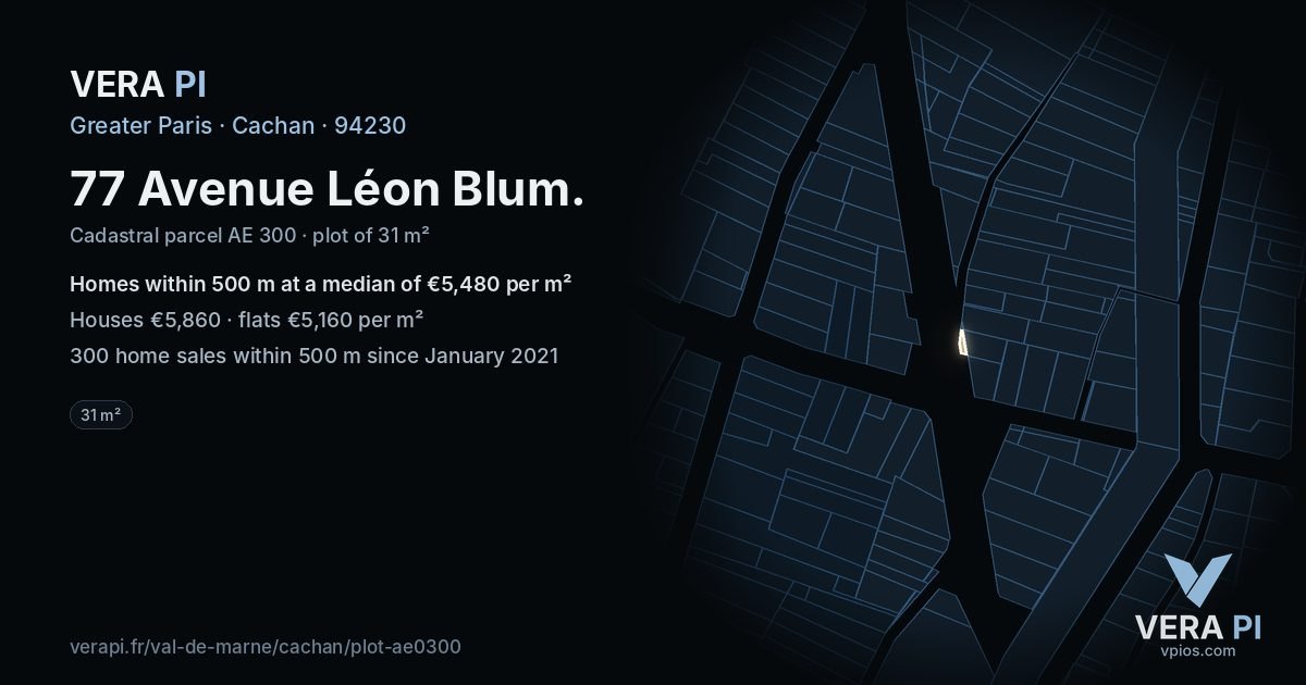 77 Avenue Léon Blum, Cachan at night – the plot lit, the parcels around coloured by the prices near them