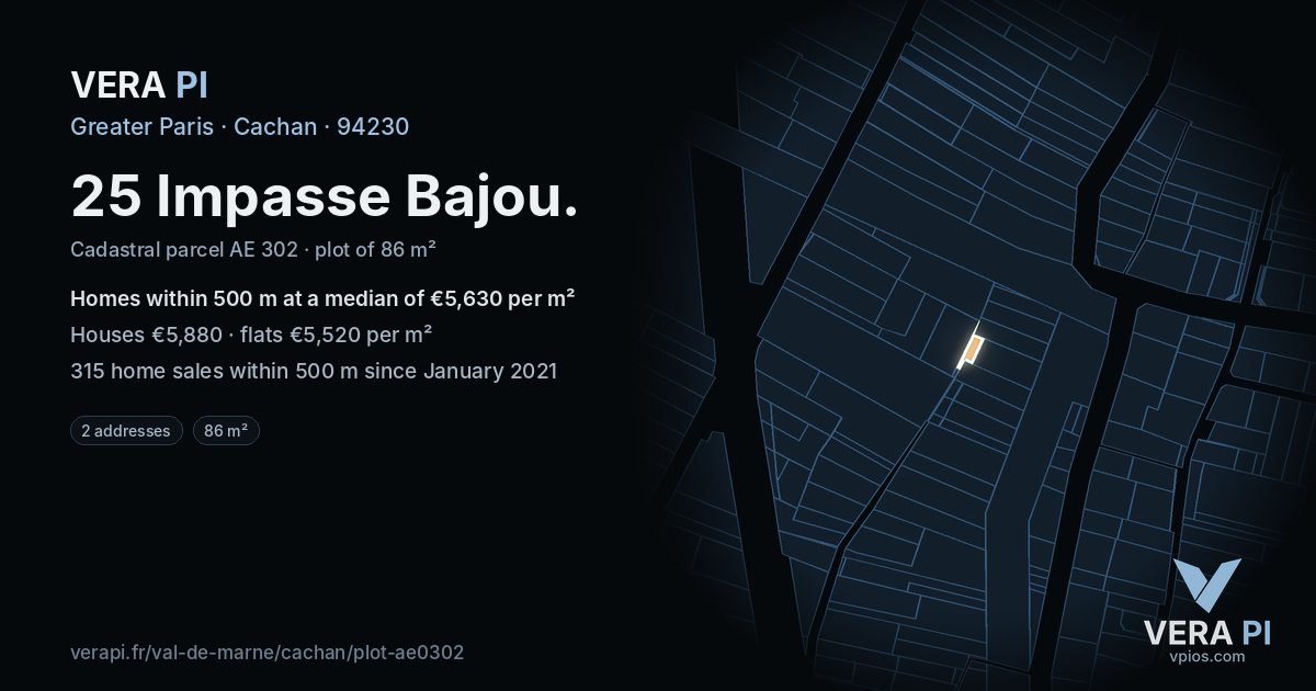 25 Impasse Bajou, Cachan at night – the plot lit, the parcels around coloured by the prices near them