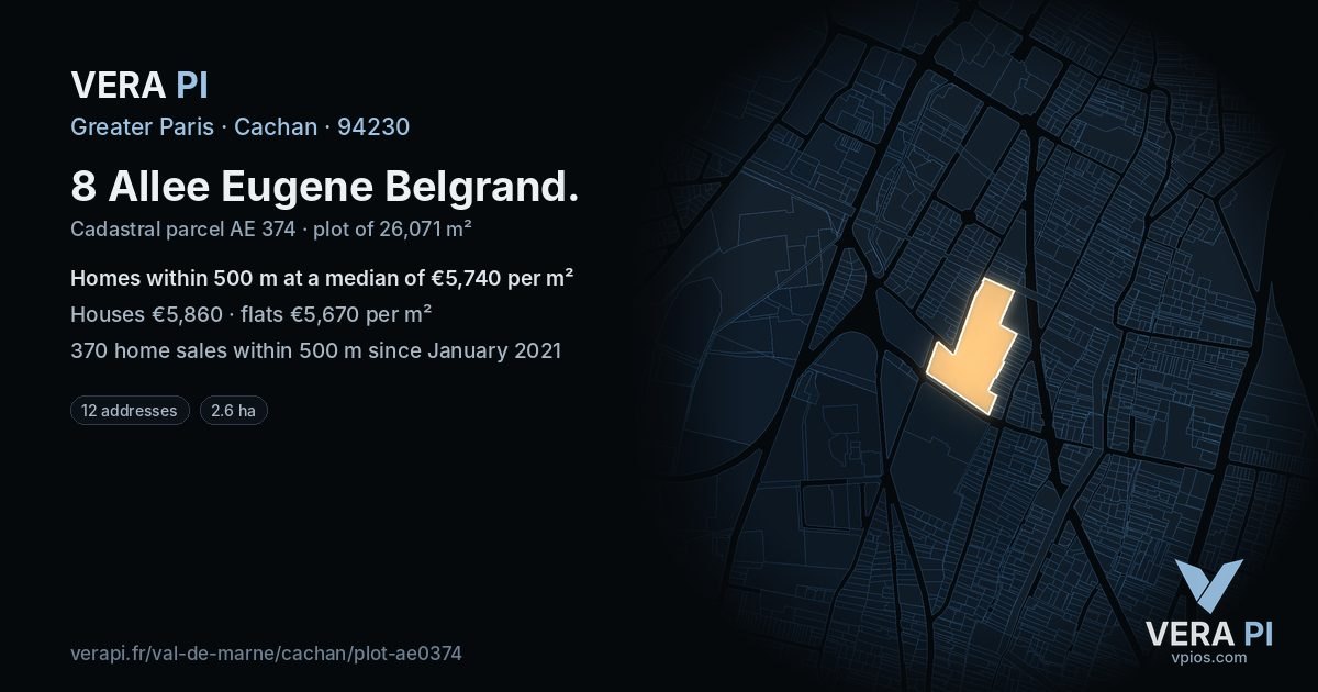 8 Allee Eugene Belgrand, Cachan at night – the plot lit, the parcels around coloured by the prices near them