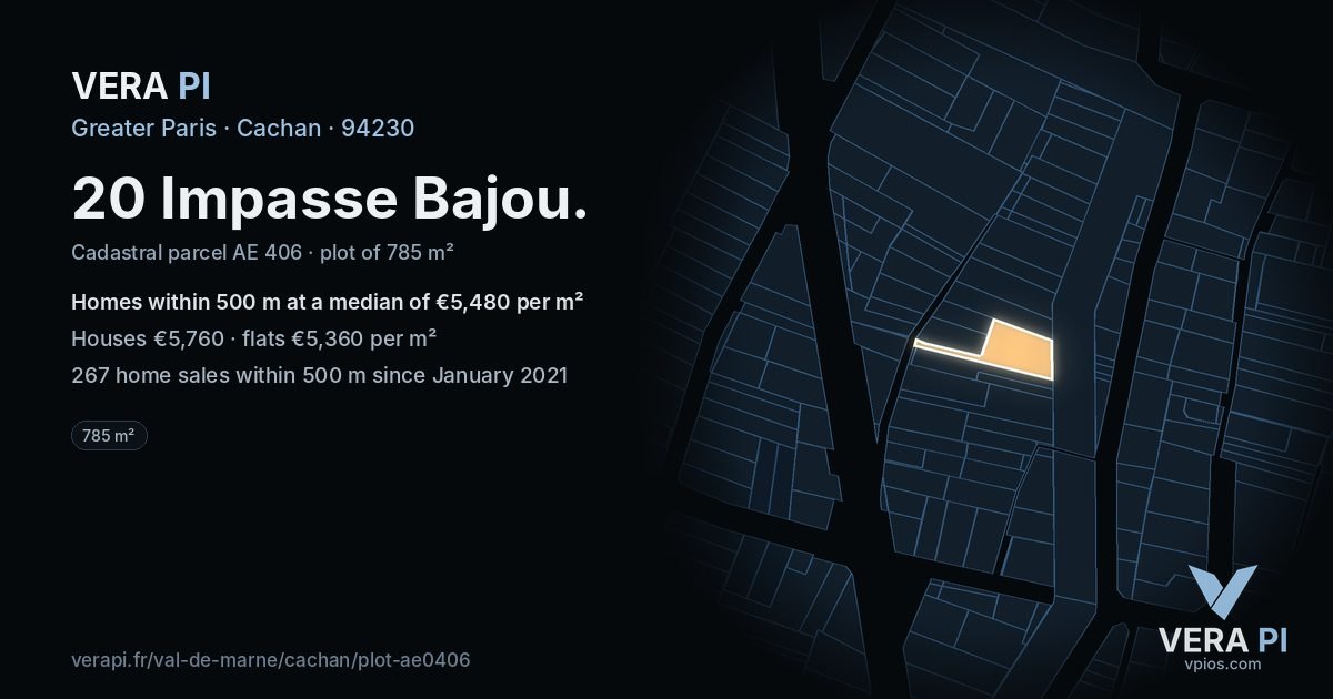 20 Impasse Bajou, Cachan at night – the plot lit, the parcels around coloured by the prices near them