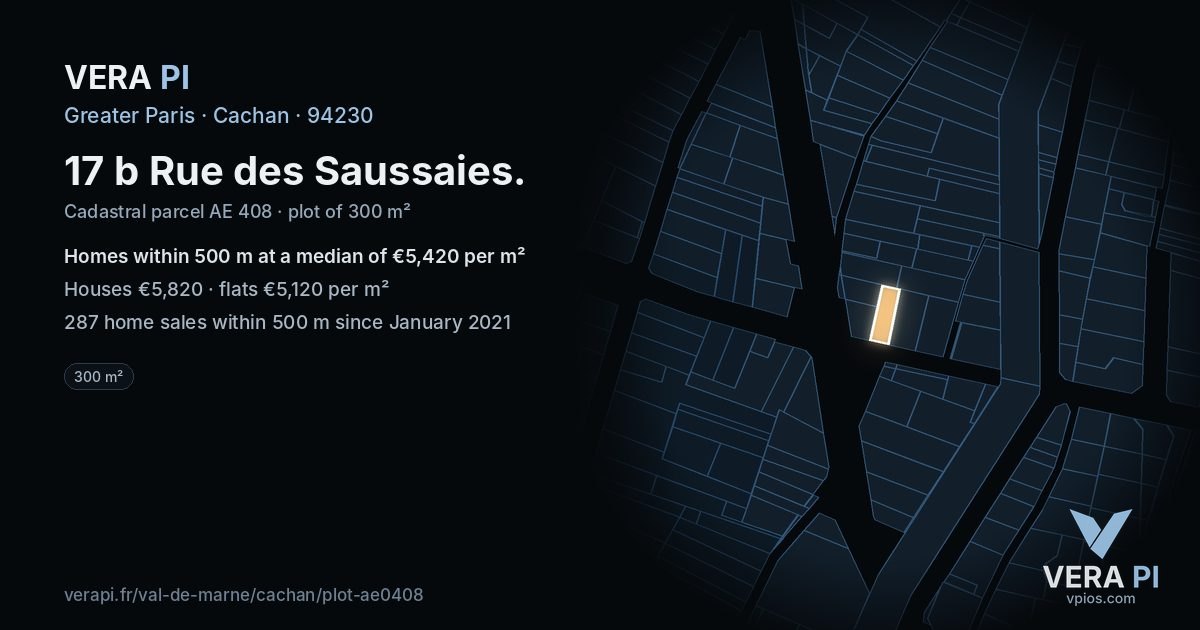 17 b Rue des Saussaies, Cachan at night – the plot lit, the parcels around coloured by the prices near them