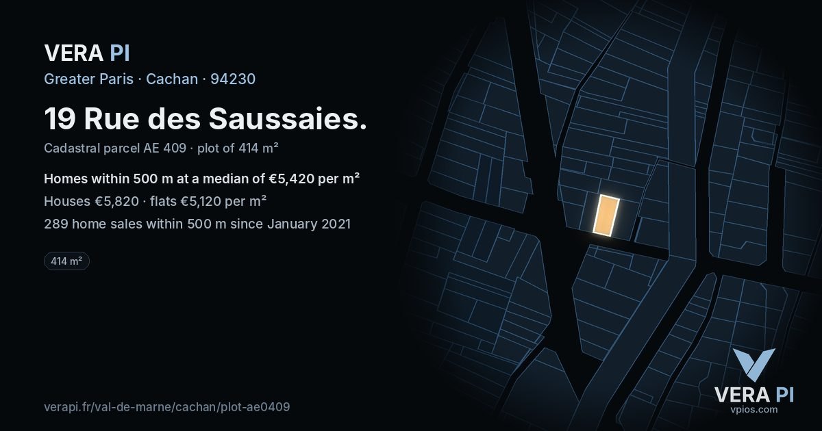 19 Rue des Saussaies, Cachan at night – the plot lit, the parcels around coloured by the prices near them