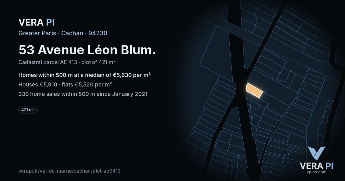 53 Avenue Léon Blum, Cachan at night – the plot lit, the parcels around coloured by the prices near them