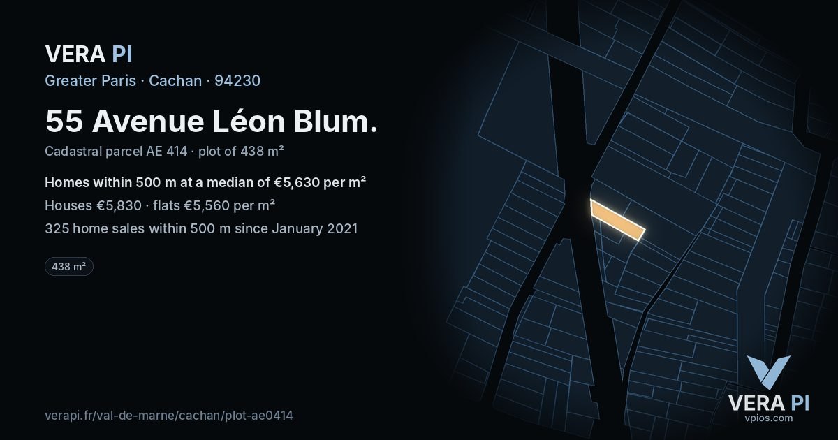 55 Avenue Léon Blum, Cachan at night – the plot lit, the parcels around coloured by the prices near them