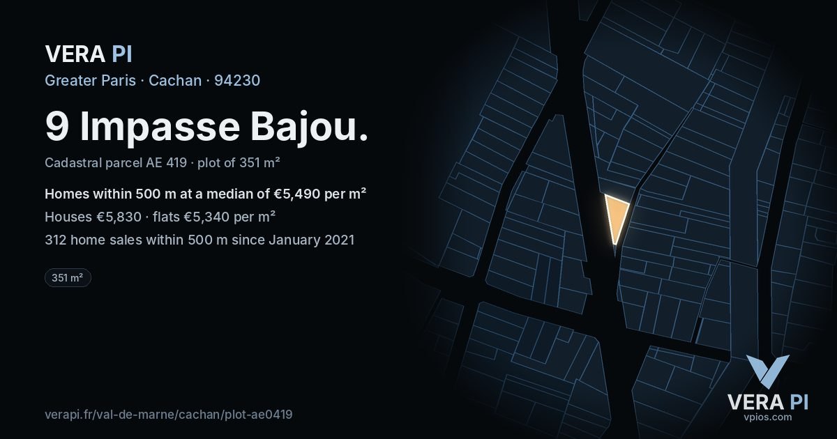 9 Impasse Bajou, Cachan at night – the plot lit, the parcels around coloured by the prices near them
