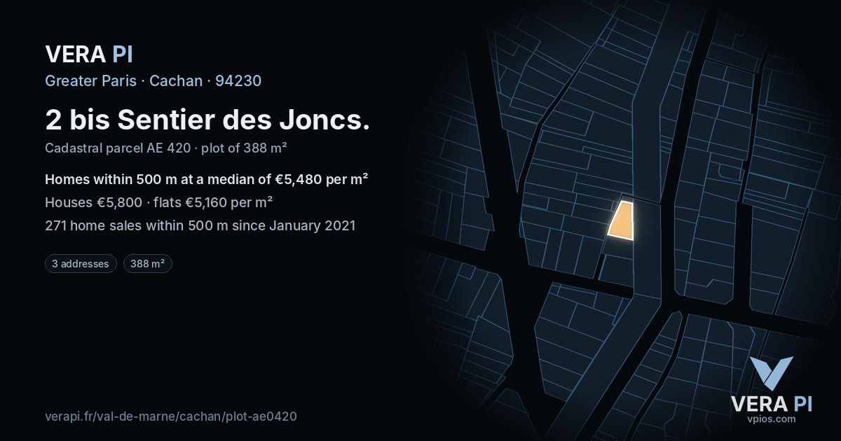2 bis Sentier des Joncs, Cachan at night – the plot lit, the parcels around coloured by the prices near them