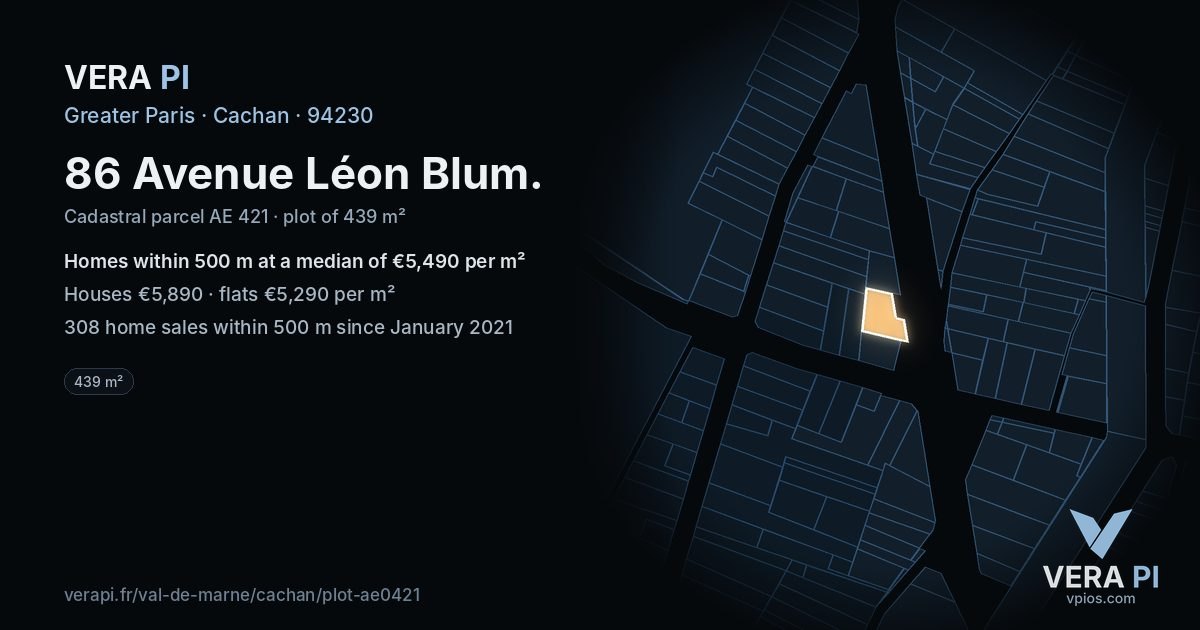 86 Avenue Léon Blum, Cachan at night – the plot lit, the parcels around coloured by the prices near them