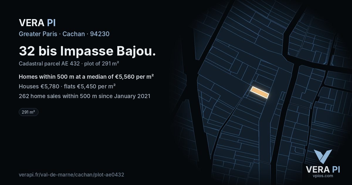 32 bis Impasse Bajou, Cachan at night – the plot lit, the parcels around coloured by the prices near them