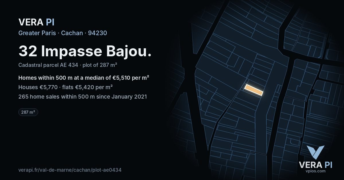 32 Impasse Bajou, Cachan at night – the plot lit, the parcels around coloured by the prices near them