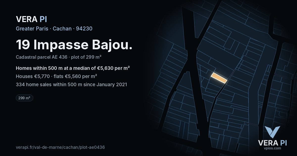 19 Impasse Bajou, Cachan at night – the plot lit, the parcels around coloured by the prices near them