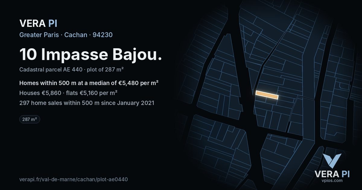 10 Impasse Bajou, Cachan at night – the plot lit, the parcels around coloured by the prices near them