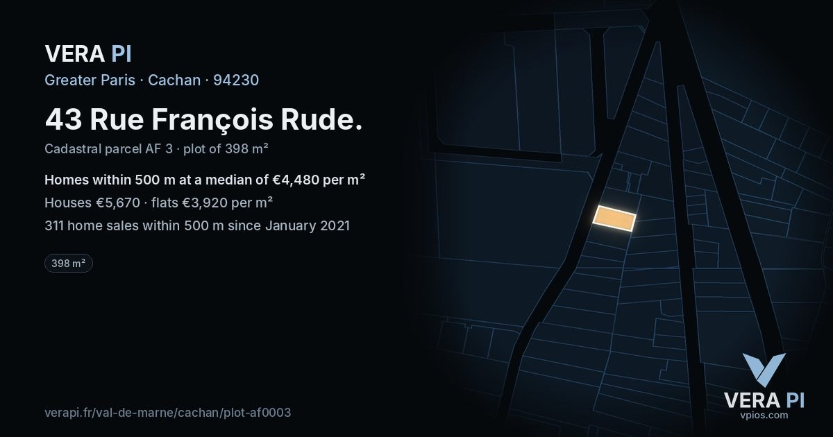 43 Rue François Rude, Cachan at night – the plot lit, the parcels around coloured by the prices near them