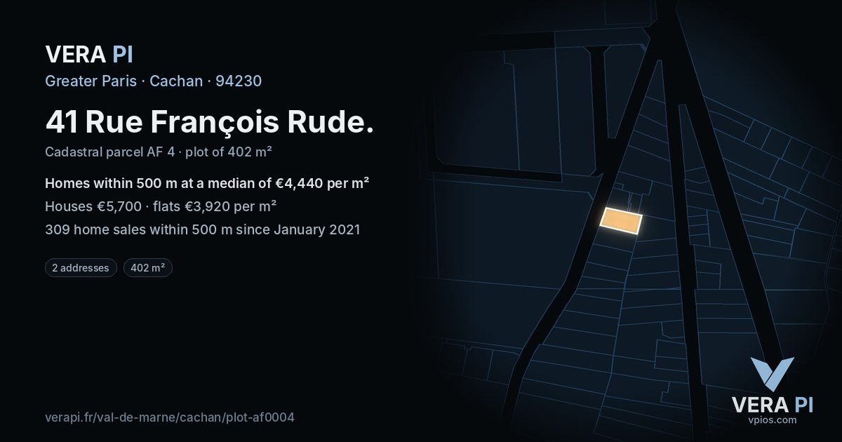 41 Rue François Rude, Cachan at night – the plot lit, the parcels around coloured by the prices near them