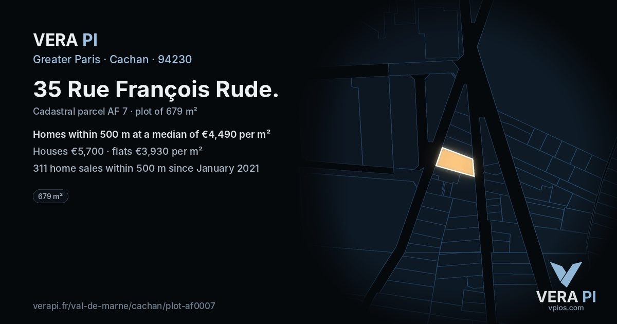 35 Rue François Rude, Cachan at night – the plot lit, the parcels around coloured by the prices near them