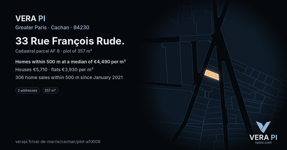 33 Rue François Rude, Cachan at night – the plot lit, the parcels around coloured by the prices near them