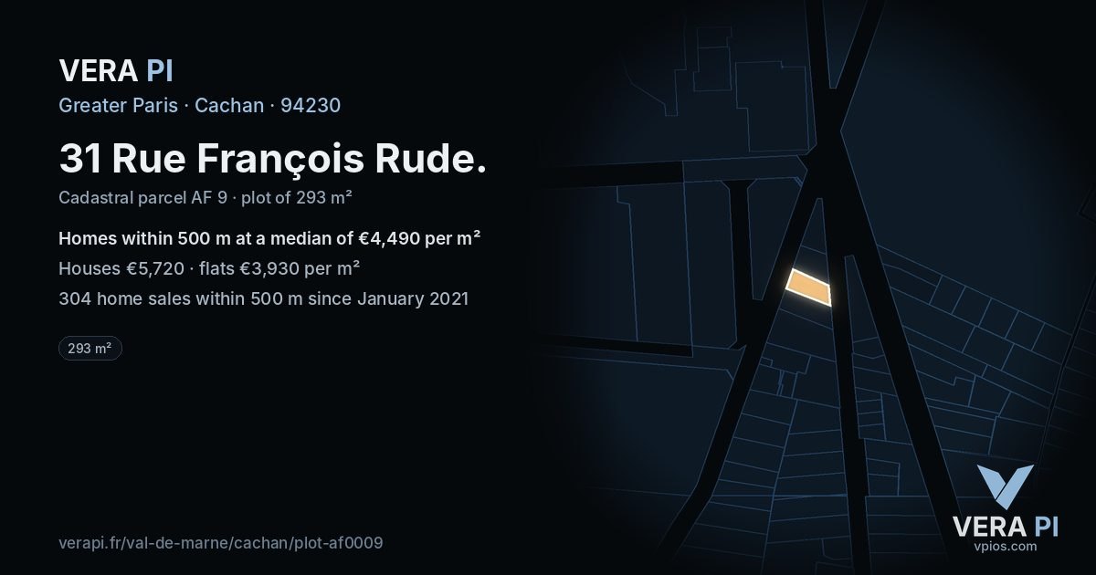31 Rue François Rude, Cachan at night – the plot lit, the parcels around coloured by the prices near them