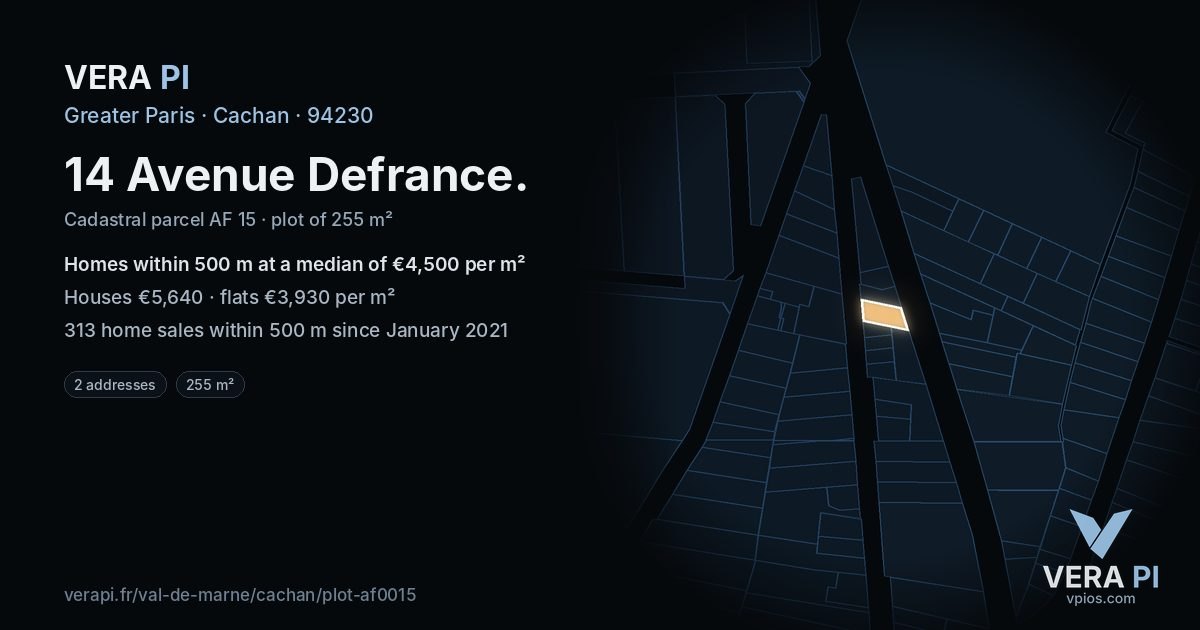 14 Avenue Defrance, Cachan at night – the plot lit, the parcels around coloured by the prices near them