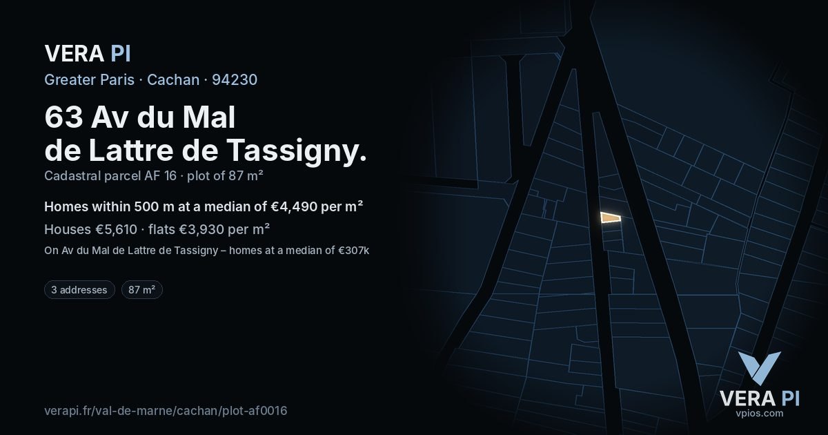 63 Av du Mal de Lattre de Tassigny, Cachan at night – the plot lit, the parcels around coloured by the prices near them