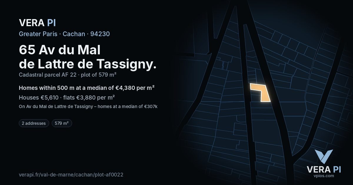 65 Av du Mal de Lattre de Tassigny, Cachan at night – the plot lit, the parcels around coloured by the prices near them
