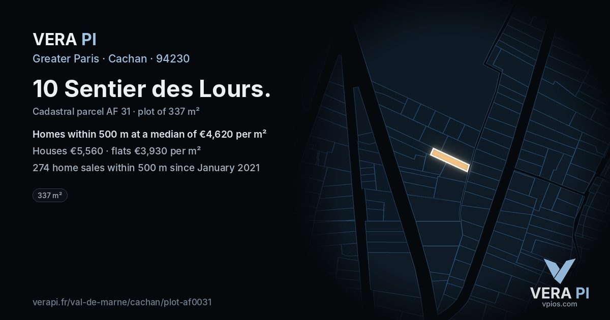 10 Sentier des Lours, Cachan at night – the plot lit, the parcels around coloured by the prices near them