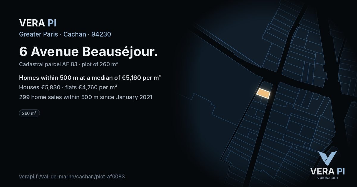 6 Avenue Beauséjour, Cachan at night – the plot lit, the parcels around coloured by the prices near them
