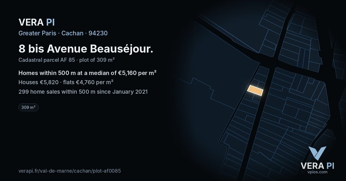 8 bis Avenue Beauséjour, Cachan at night – the plot lit, the parcels around coloured by the prices near them