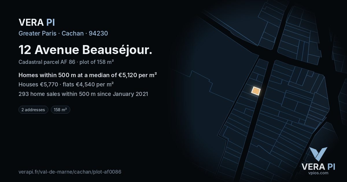 12 Avenue Beauséjour, Cachan at night – the plot lit, the parcels around coloured by the prices near them