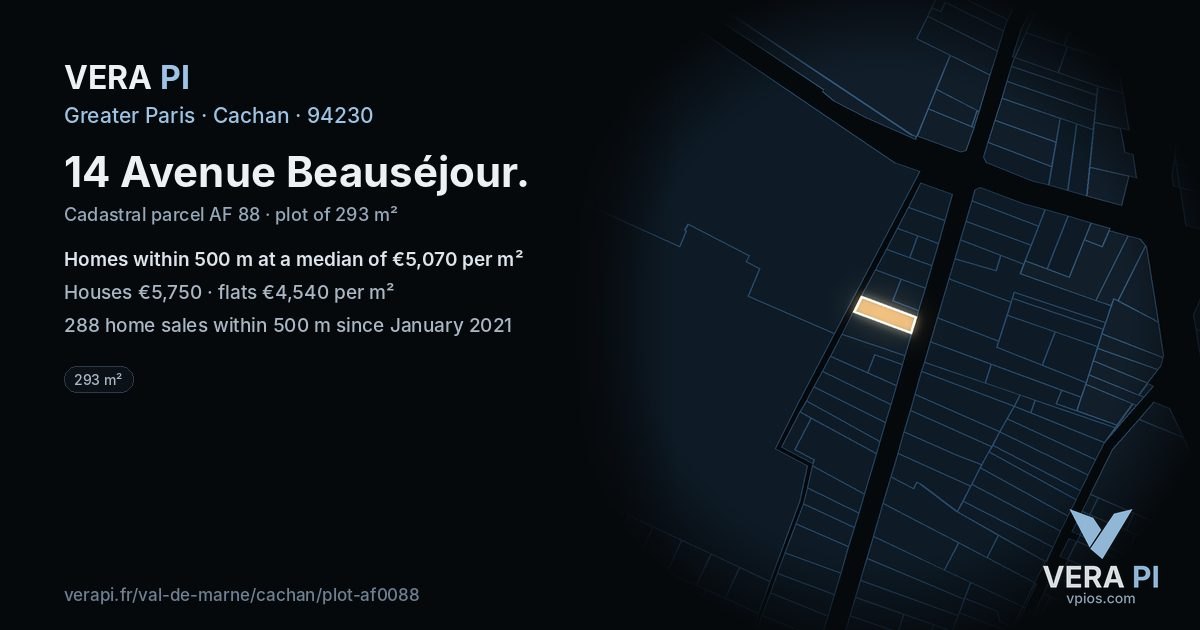 14 Avenue Beauséjour, Cachan at night – the plot lit, the parcels around coloured by the prices near them