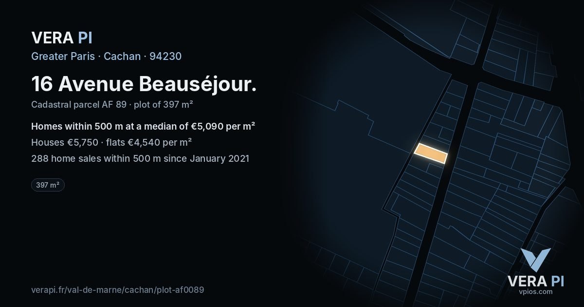 16 Avenue Beauséjour, Cachan at night – the plot lit, the parcels around coloured by the prices near them