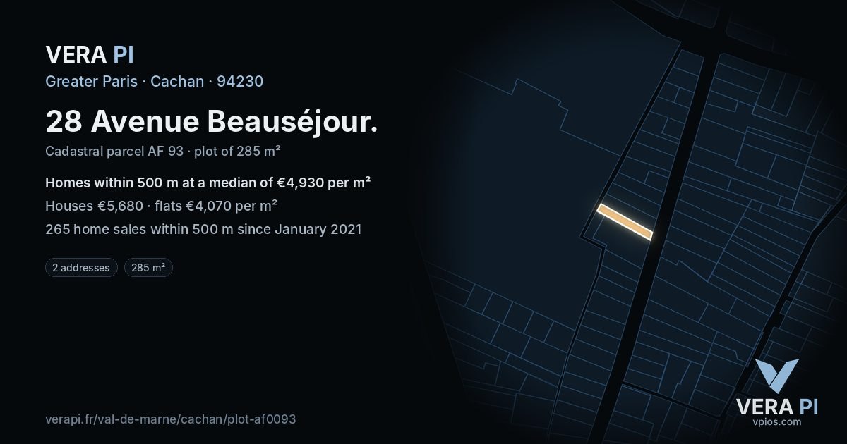 28 Avenue Beauséjour, Cachan at night – the plot lit, the parcels around coloured by the prices near them