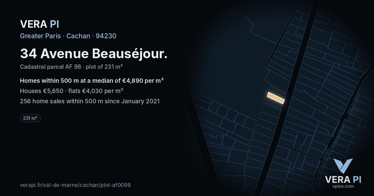 34 Avenue Beauséjour, Cachan at night – the plot lit, the parcels around coloured by the prices near them