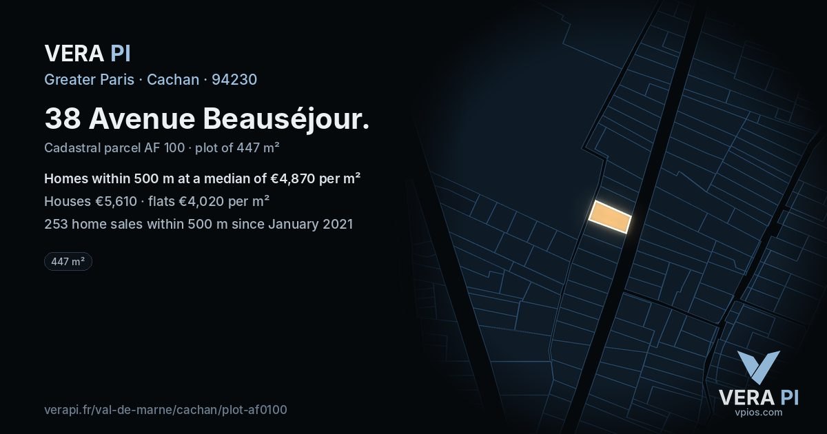 38 Avenue Beauséjour, Cachan at night – the plot lit, the parcels around coloured by the prices near them